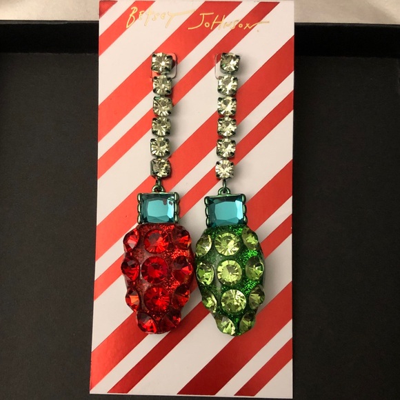 Betsey Johnson Jingle Bell Bling Linear Christmas Light Mismatch Drop Earrings - Picture 9 of 14